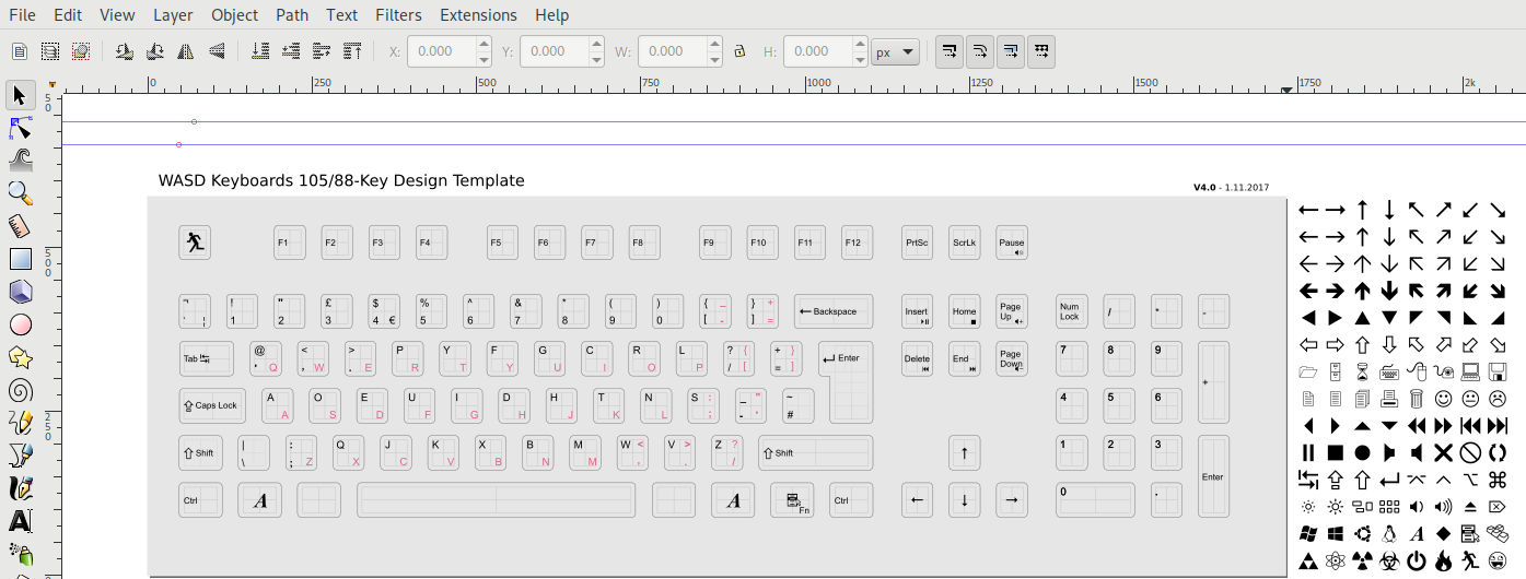 Inkscape editing the keyboard layout file.