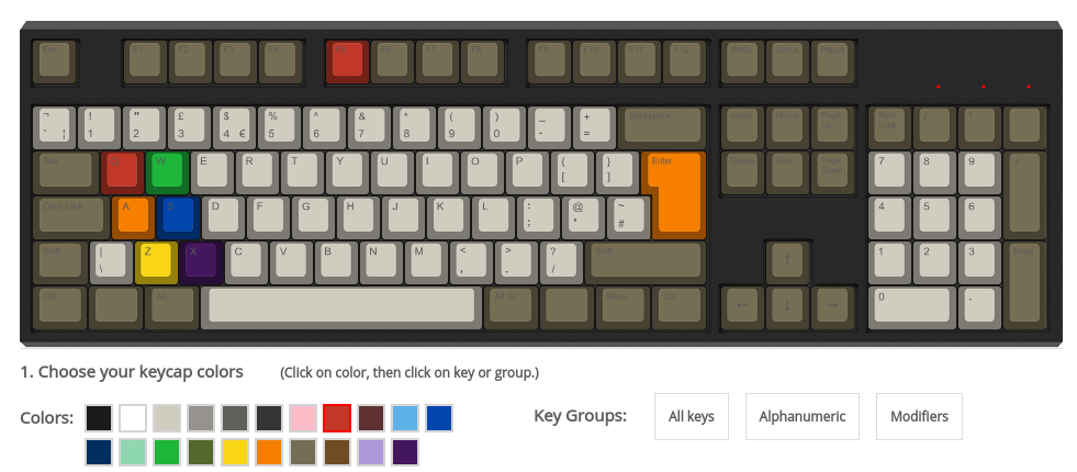 Screenshot of the key configurator on WASD's website.