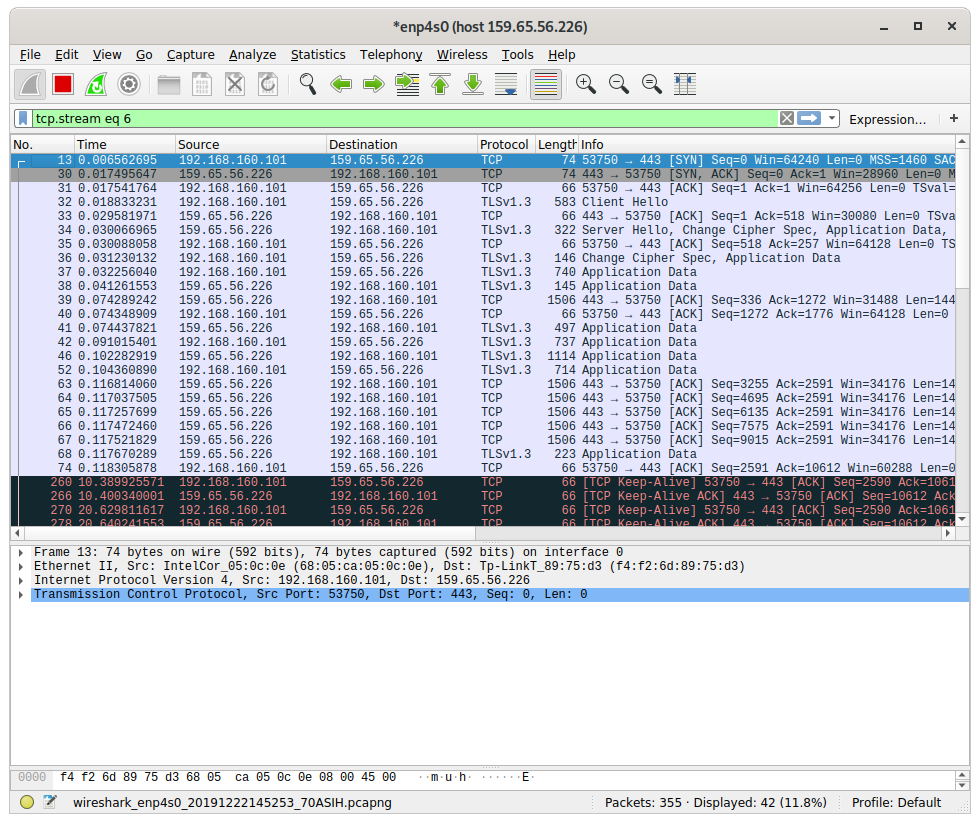 wireshark filters to read live conversation