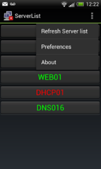 Screenshot of RESO, the Android app I wrote for my Masters degree.  A list of servers is shown.