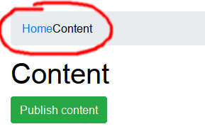 Screenshot of the broken breadcrumb, showing "HomeContent" rather than "Home / Content".