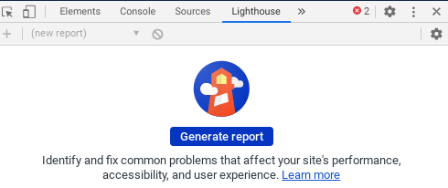 Screenshot of the Lighthouse developer tab before a report is generated.