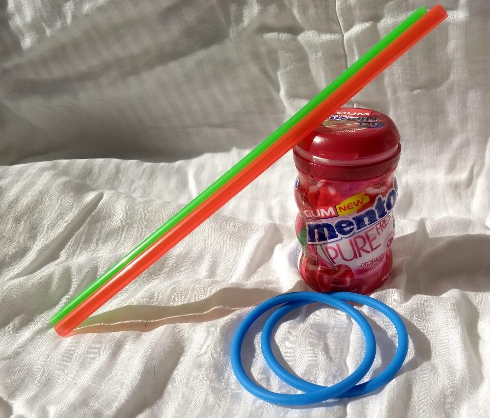 Chewable toys such as re-usable straws, rubber bangles and mentos (sweets).