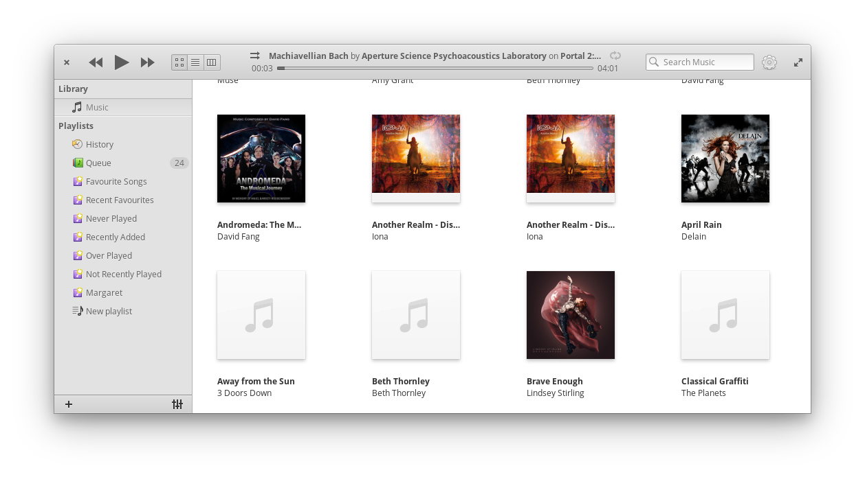 Screenshot showing the music app in with a grid of album covers on display.
