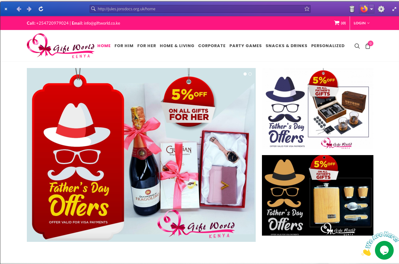 Screenshot of the Gift World Kenya website, with father's day officers prominently displayed.