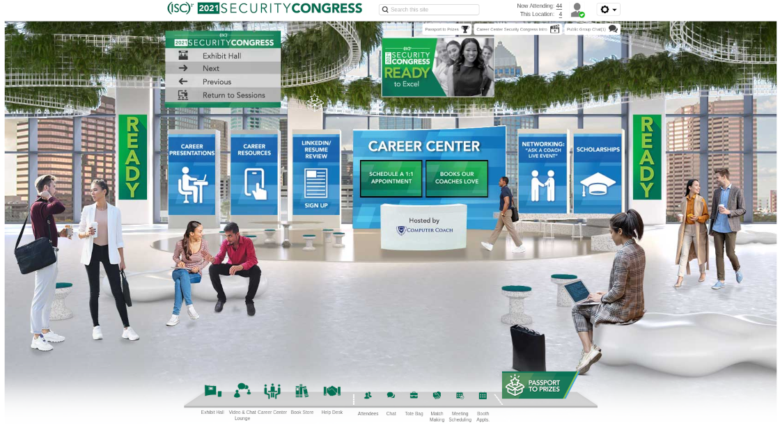 Screenshot of the virtual career centre, wthi links to presentations, resources, a resume review and events.