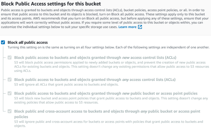 Form describing what public access settings are available.  All public access is blocked.