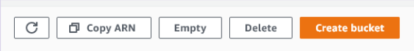 Screenshot showing five rectangular buttons, including an orange "Create bucket" button.