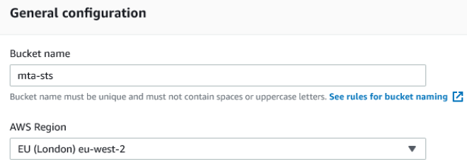 A form showing two boxes, one for "bucket name" and one for "AWS Region".