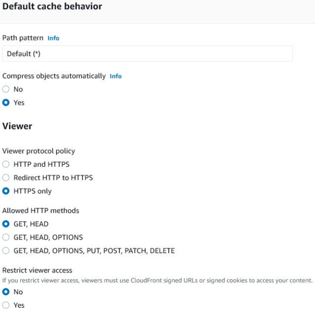 Form for cache behaviour, with options as described above.