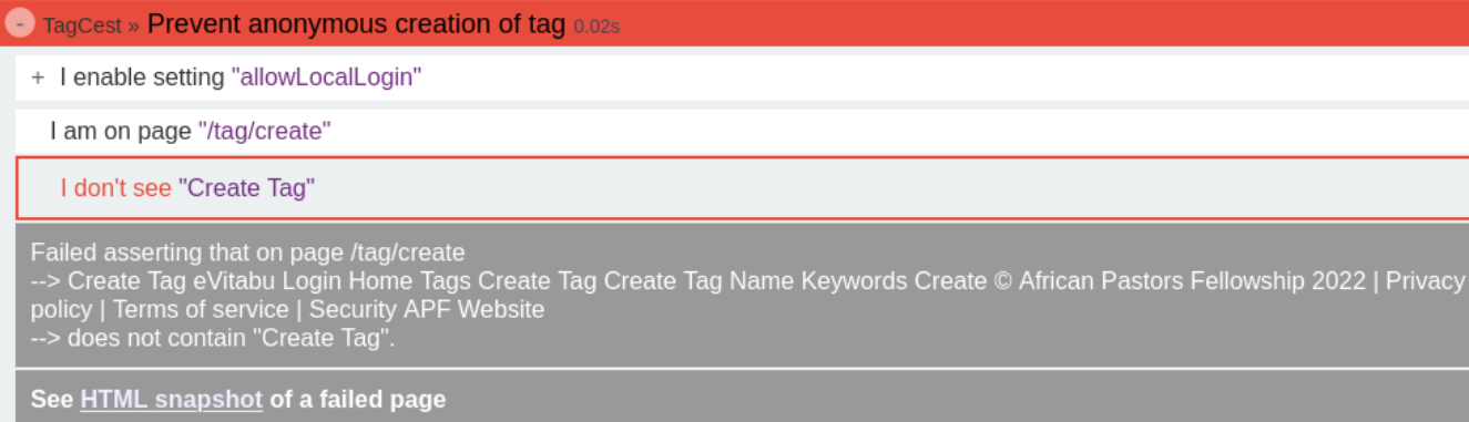 Table of text.  The header is red explaining the test name and the fact the test failed.  Other information is described in the blog post.