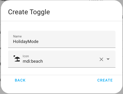 The "create toggle" pop up, with the name and icon as described above.