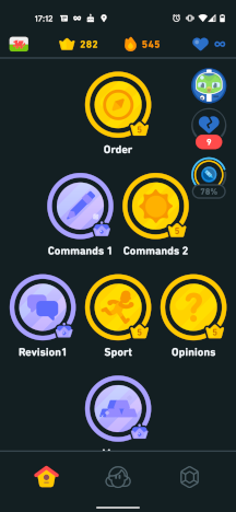 Screenshot showing the "tree" course layout, with different lessons clearly titled and arranged in a pyramid.