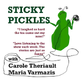 Logo for the "Sticky Pickles" podcast.