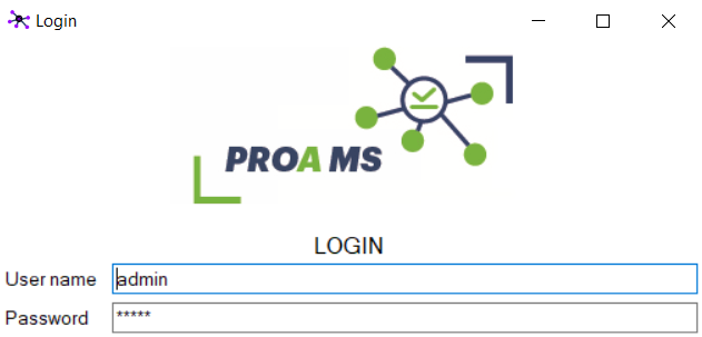 Screenshot of the login screen, with the username of "admin" and a password showing five stars.