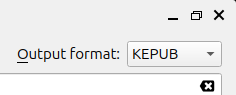 Screenshot showing the "output format" drop down menu, with "KEPUB" selected.