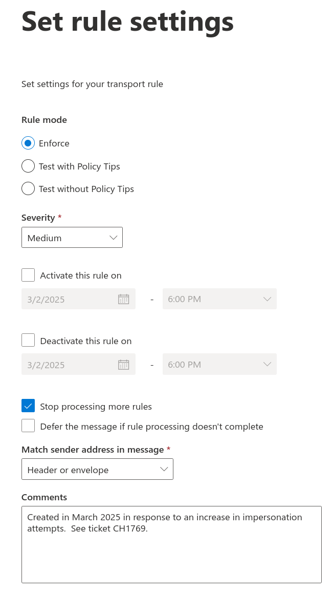 Screenshot showing how the rule configuration would look based on the instructions in the text above.