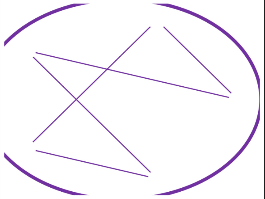 Purple incomplete circle, as if the complete outline doesn't fir in the box, with a three triangles joined at their corners, a bit like a W.